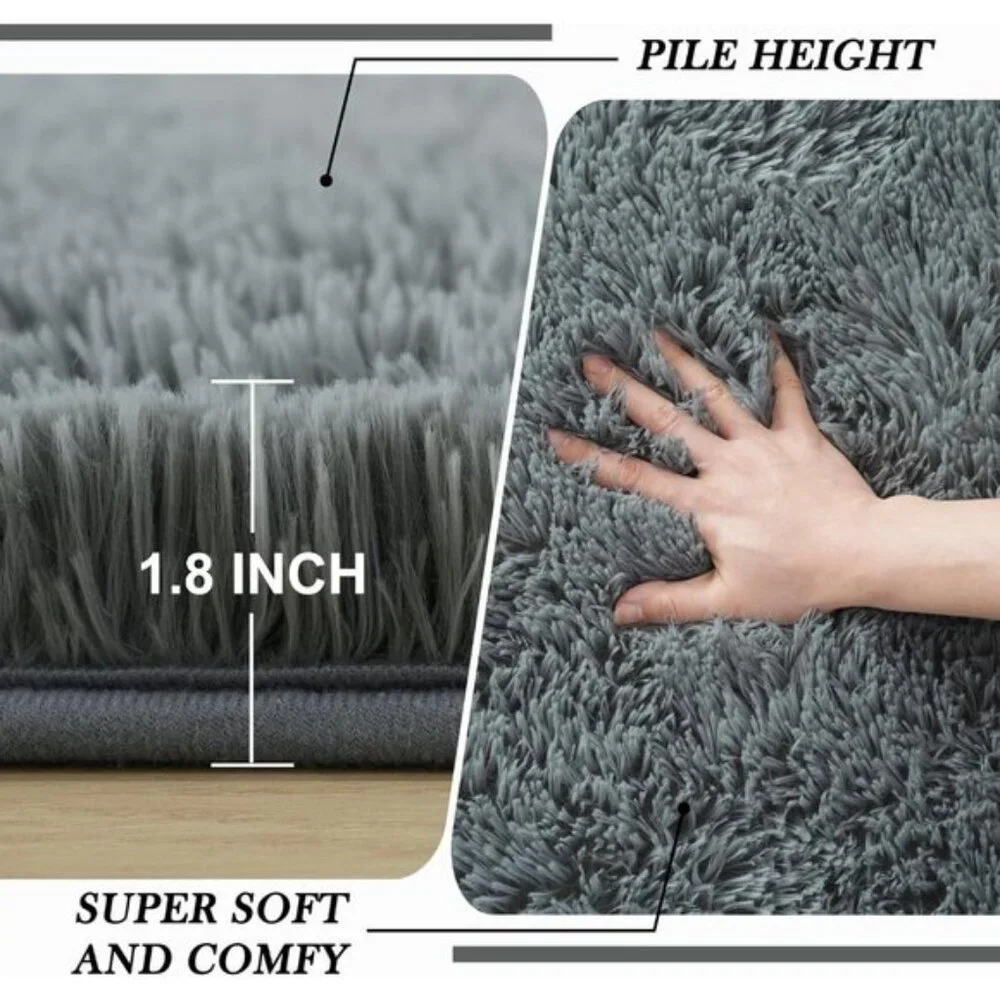 New 5x7 Grey Shag Rug, Soft Plush Fuzzy Carpet for Home, Room & Nursery